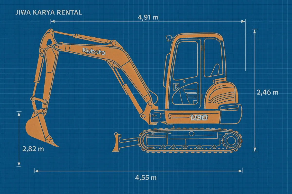 Sewa mini excavator Kubota U30 3 ton – alat berat lahan sempit JKR Bali